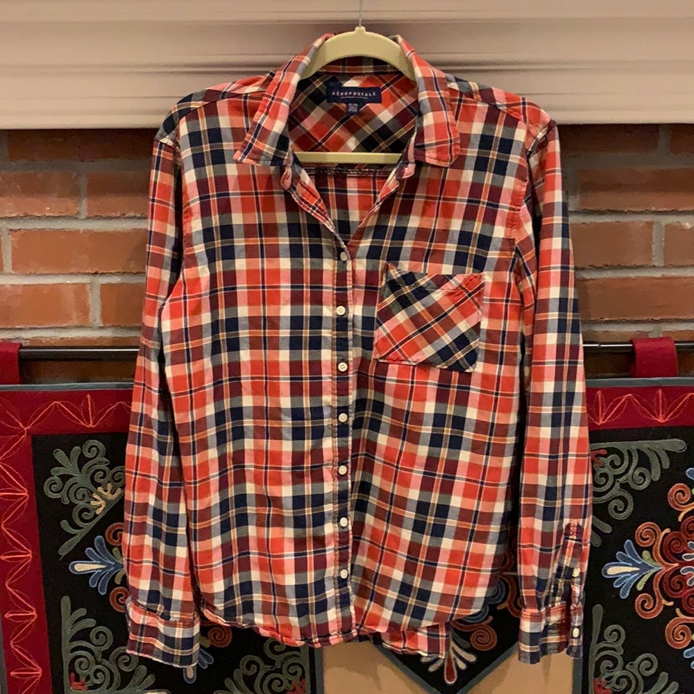 Aeropostale Red and Blue Plaid Button Down Shirt